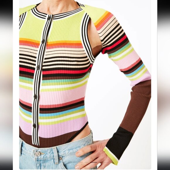 CHRISTOPHER JOHN ROGERS | Racer Front Bodysuit with Bolero stripes sz L - Picture 5 of 10